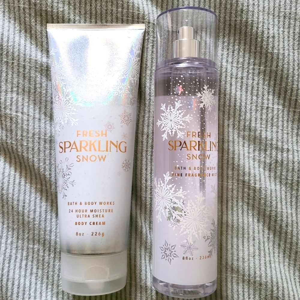 Bath & Body Works Fresh Sparkling Snow full size body cream and spray, used once
